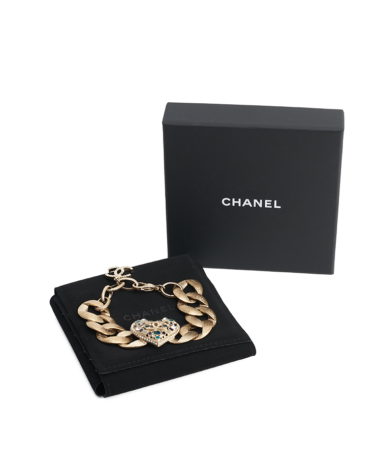 Chanel CC Heart Crystal Chain Bracelet