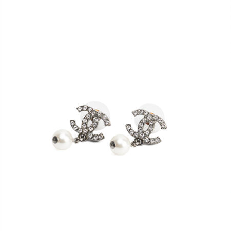 Chanel CC Crystal Pearl Drop Earrings