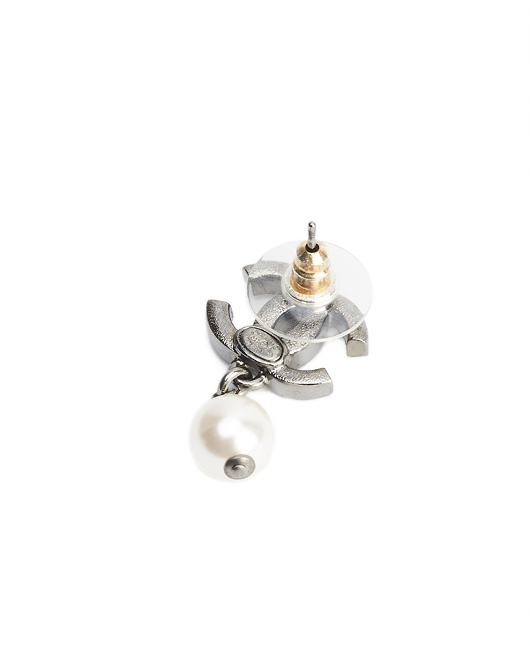 Chanel CC Crystal Pearl Drop Earrings