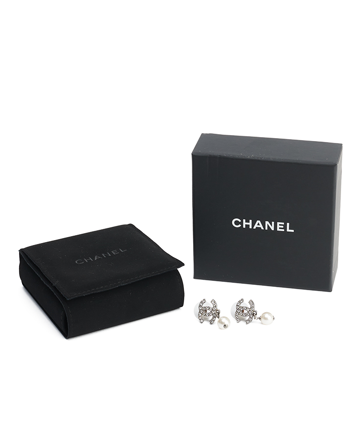 Chanel CC Crystal Pearl Drop Earrings