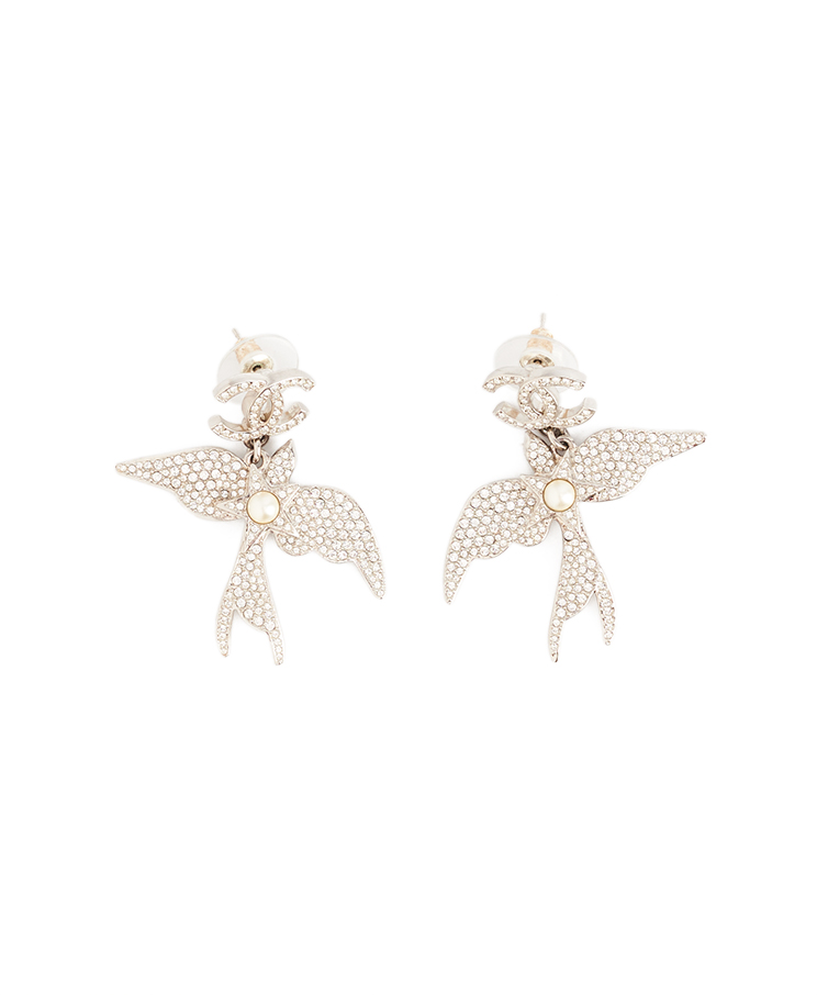 Chanel Crystal Swallow Drop Earrings
